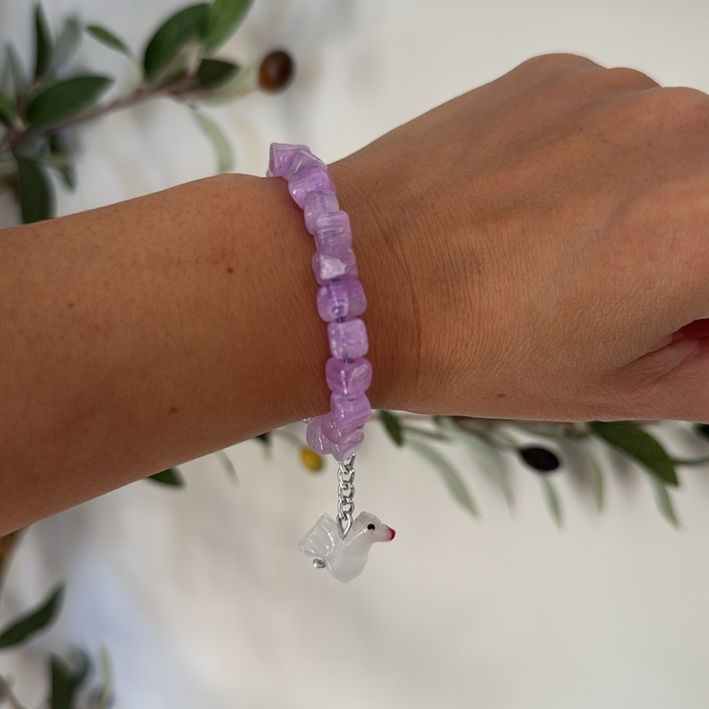 Amethyst Beaded Bracelet with bird charm